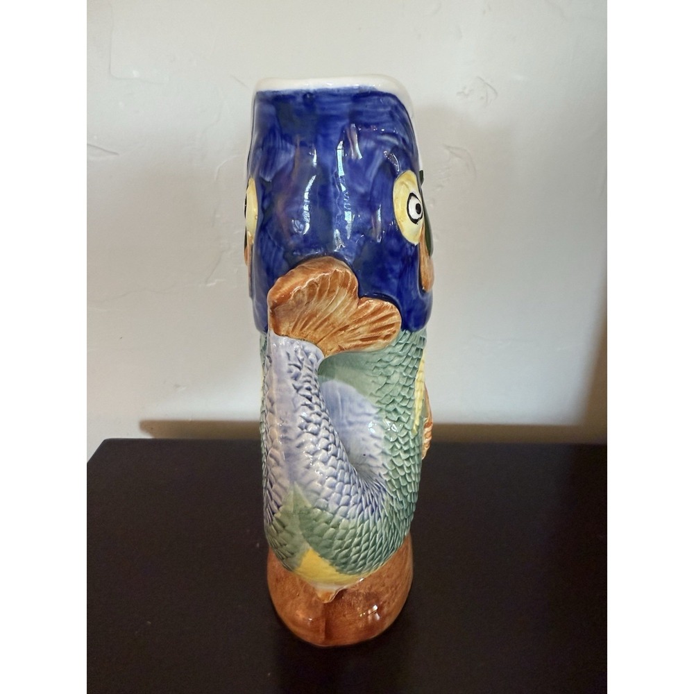 VINTAGE LEGO Japan CERAMIC MULTI-COLOR GLUGGLE JUG Fish Pot Estate - Picture 9 of 14